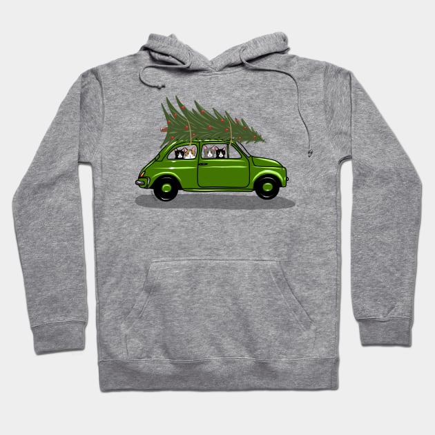 Bringing Home the Christmas Tree Green Hoodie by KilkennyCat Art